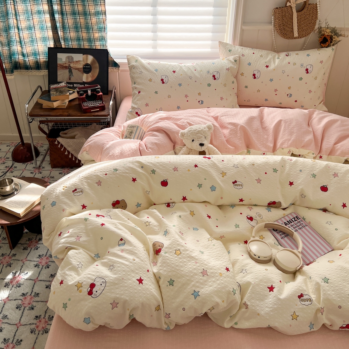 91家纺网 家纺一手货源 找家纺 水木坊 2026春夏新款高品质泡芙普通款四件套 星芒凯蒂