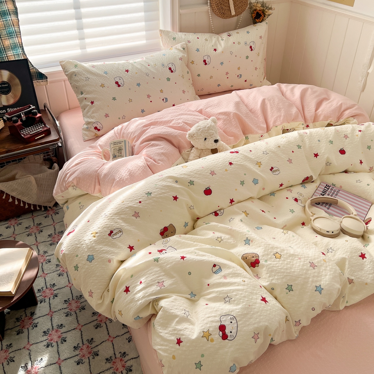 91家纺网 家纺一手货源 找家纺 水木坊 2026春夏新款高品质泡芙普通款四件套 星芒凯蒂