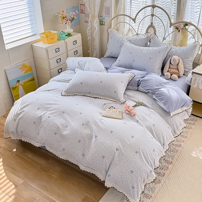 91家纺网 家纺一手货源 找家纺 莉莉安家纺 2026新款古法水洗云感棉印花单枕套 古法-蓝调星芒