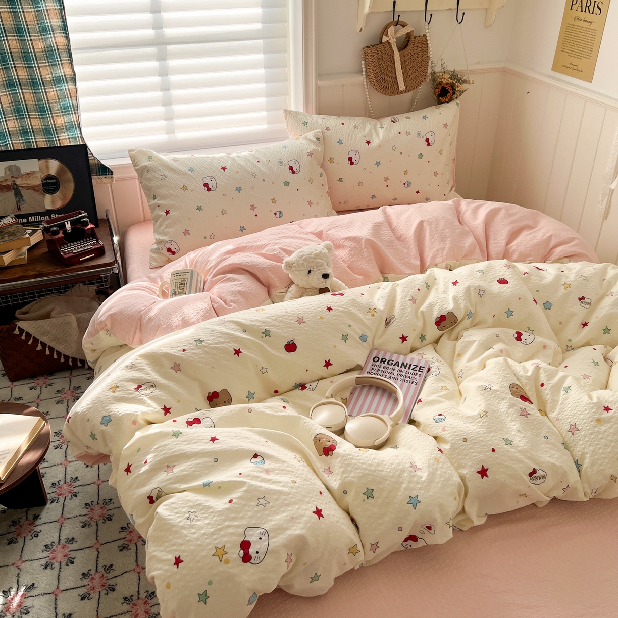 91家纺网 家纺一手货源 找家纺 水木坊 2026春夏新款高品质泡芙普通款四件套 星芒凯蒂