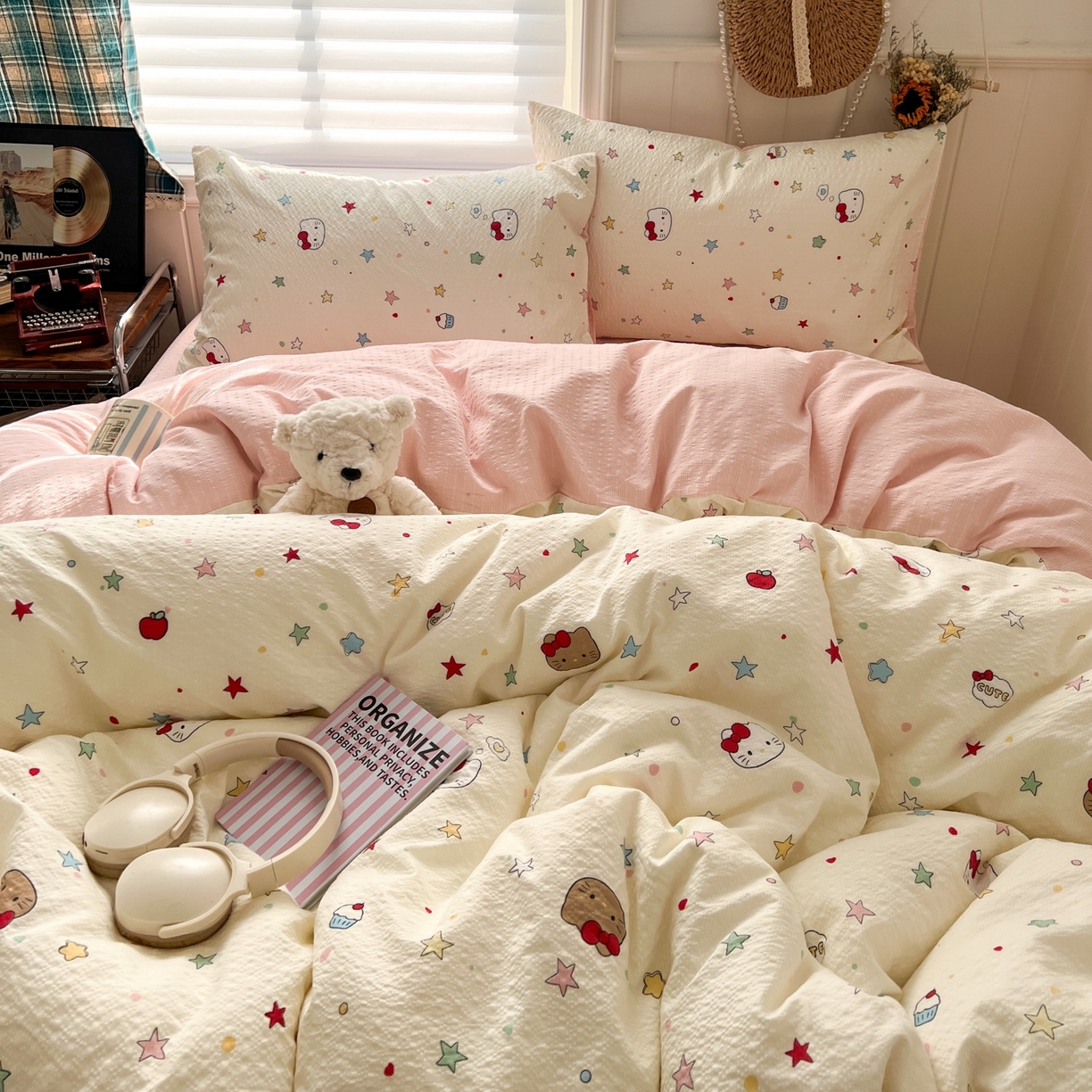 91家纺网 家纺一手货源 找家纺 水木坊 2026春夏新款高品质泡芙普通款四件套 星芒凯蒂