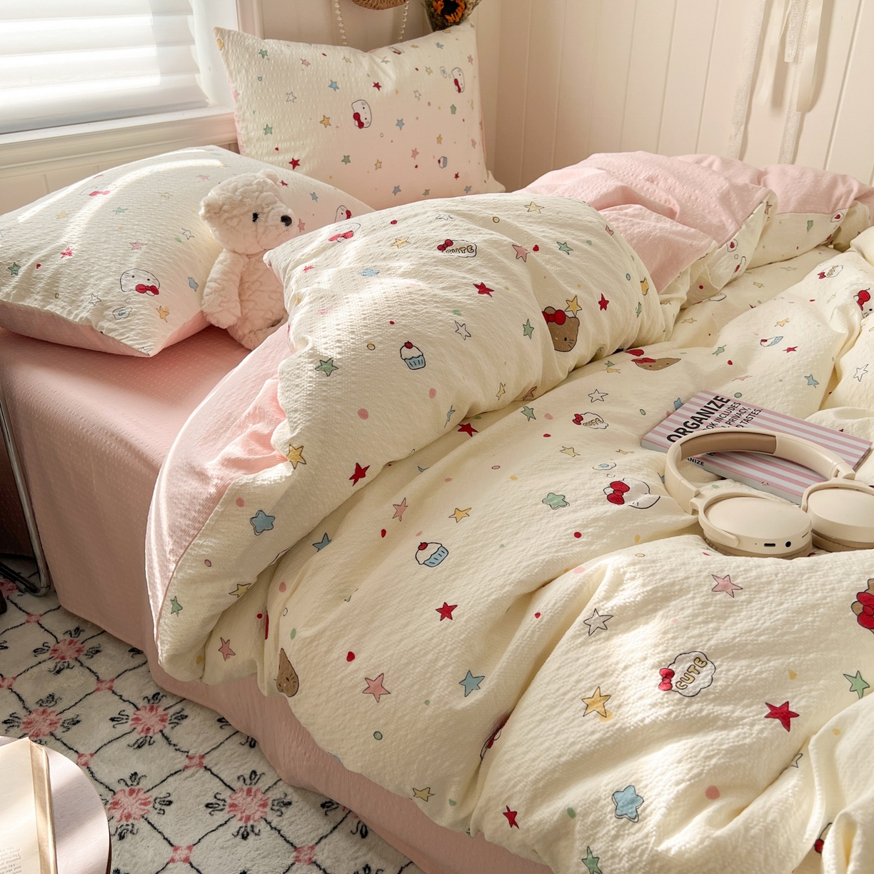 91家纺网 家纺一手货源 找家纺 水木坊 2026春夏新款高品质泡芙普通款四件套 星芒凯蒂