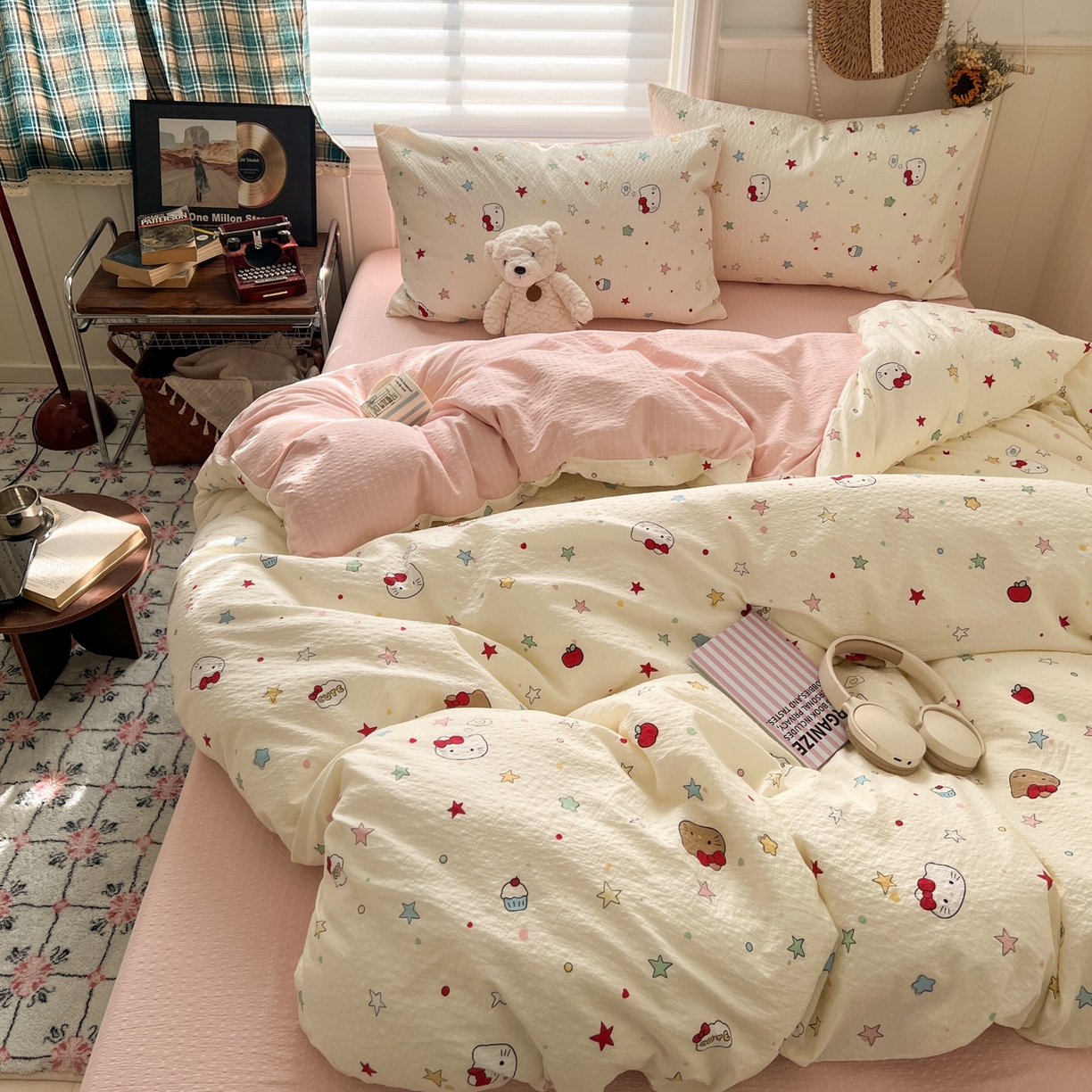 91家纺网 家纺一手货源 找家纺 水木坊 2026春夏新款高品质泡芙普通款四件套 星芒凯蒂