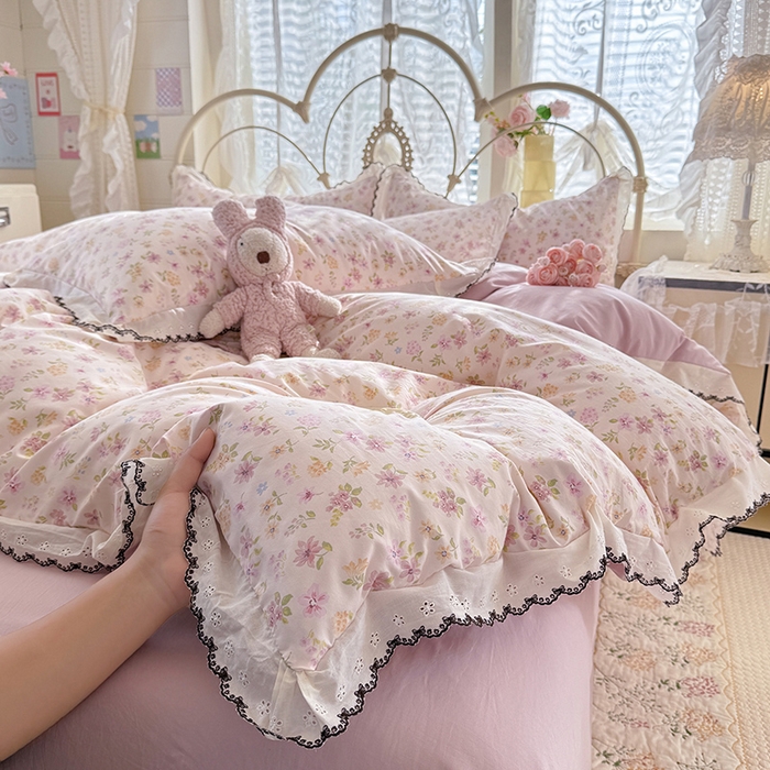 91家纺网 家纺一手货源 找家纺 莉莉安家纺 2026新款古法水洗云感棉印花单枕套 古法-粉漾