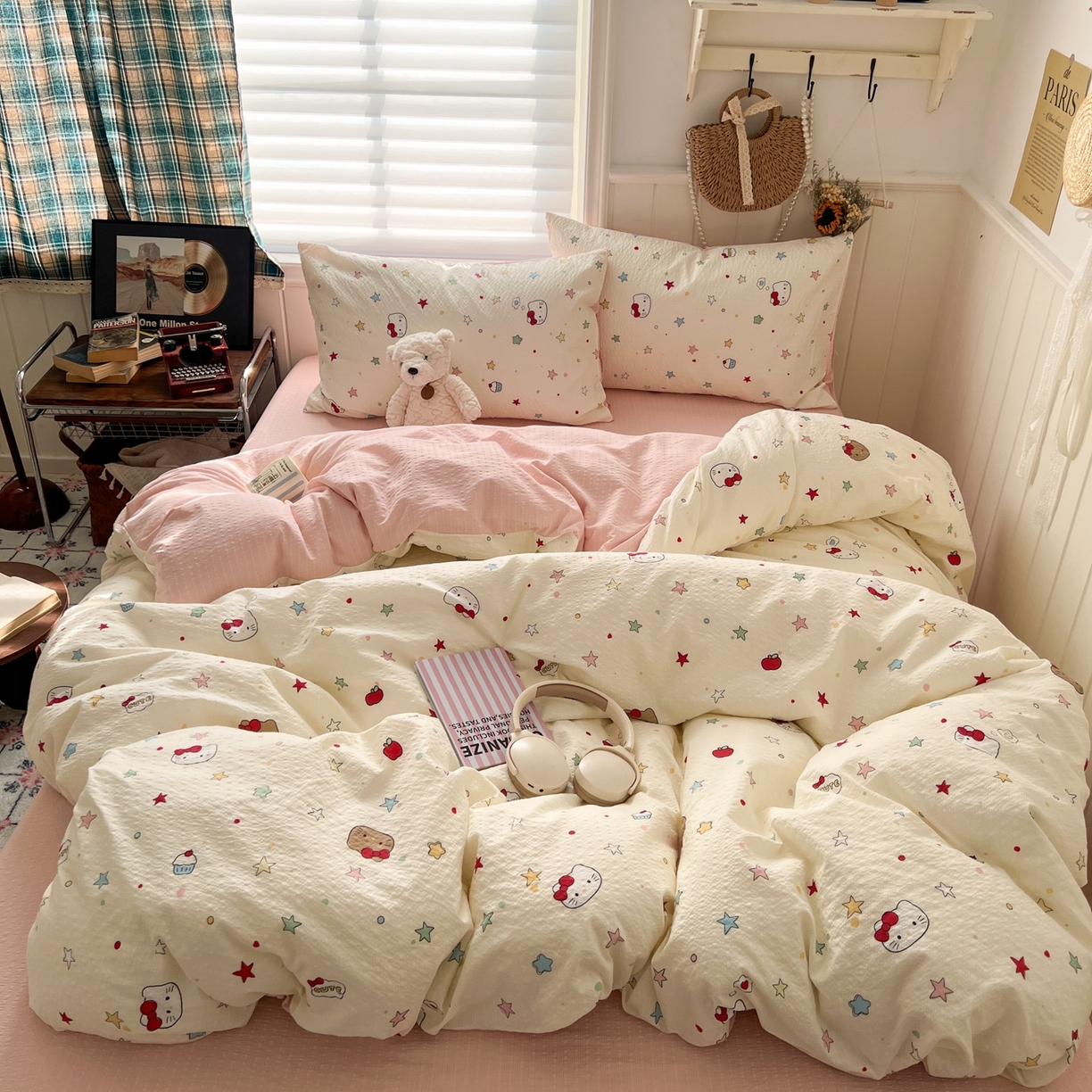 91家纺网 家纺一手货源 找家纺 水木坊 2026春夏新款高品质泡芙普通款四件套 星芒凯蒂