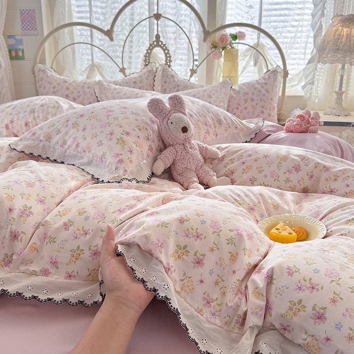 91家纺网 家纺一手货源 找家纺 莉莉安家纺 2026新款古法水洗云感棉印花单枕套 古法-粉漾