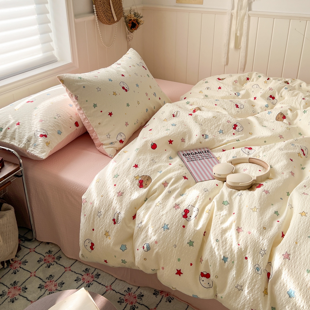 91家纺网 家纺一手货源 找家纺 水木坊 2026春夏新款高品质泡芙普通款四件套 星芒凯蒂