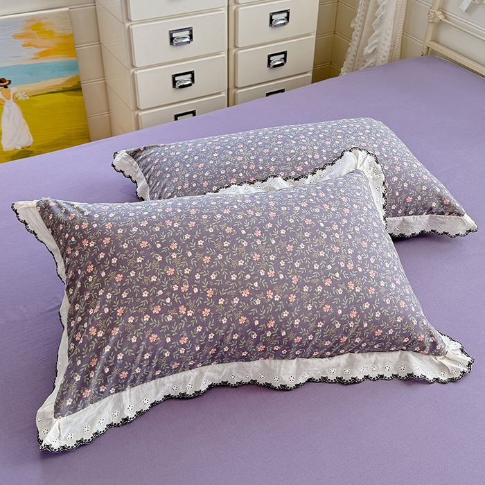 莉莉安家纺 2026新款古法水洗云感棉印花单枕套 古法-紫藤漫想