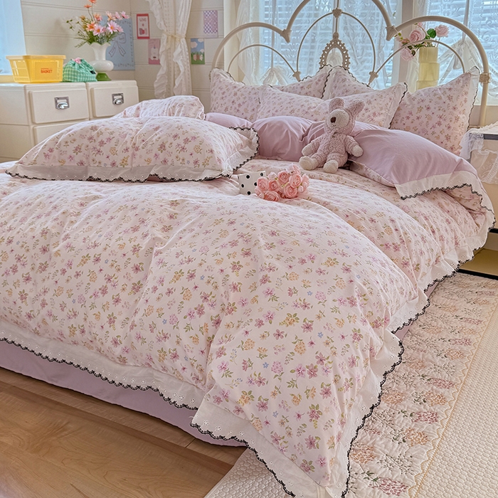 91家纺网 家纺一手货源 找家纺 莉莉安家纺 2026新款古法水洗云感棉印花单枕套 古法-粉漾