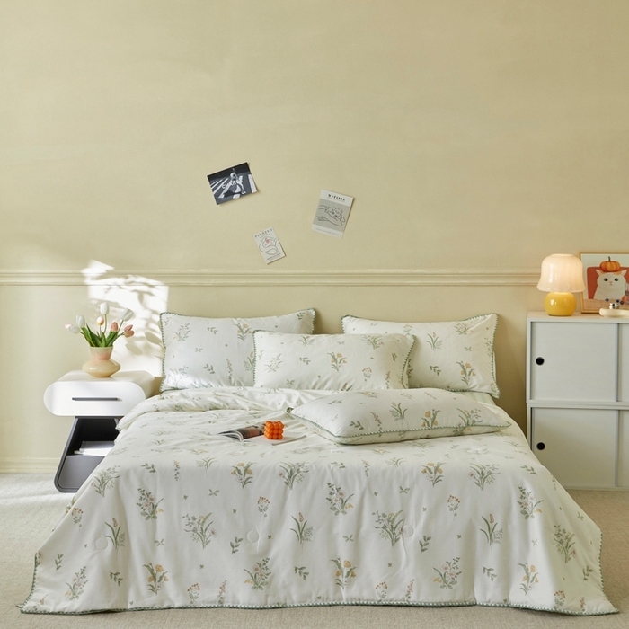 91家纺网 家纺一手货源 找家纺 暖阳 2026新款全棉贝壳边棉花夏被夏凉被空调被 花的温存