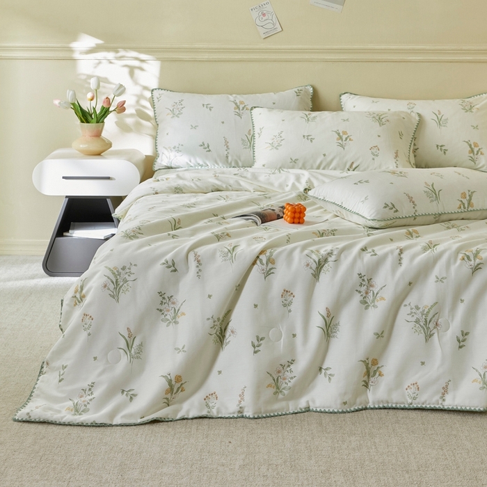 91家纺网 家纺一手货源 找家纺 暖阳 2026新款全棉贝壳边棉花夏被夏凉被空调被 花的温存