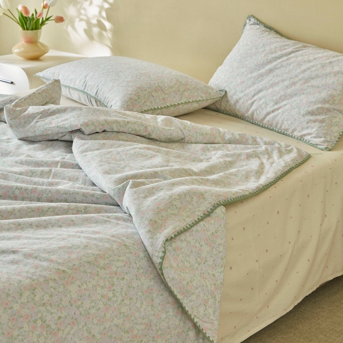 91家纺网 家纺一手货源 找家纺 暖阳 2026新款全棉贝壳边棉花夏被夏凉被空调被 花间寻梦蓝