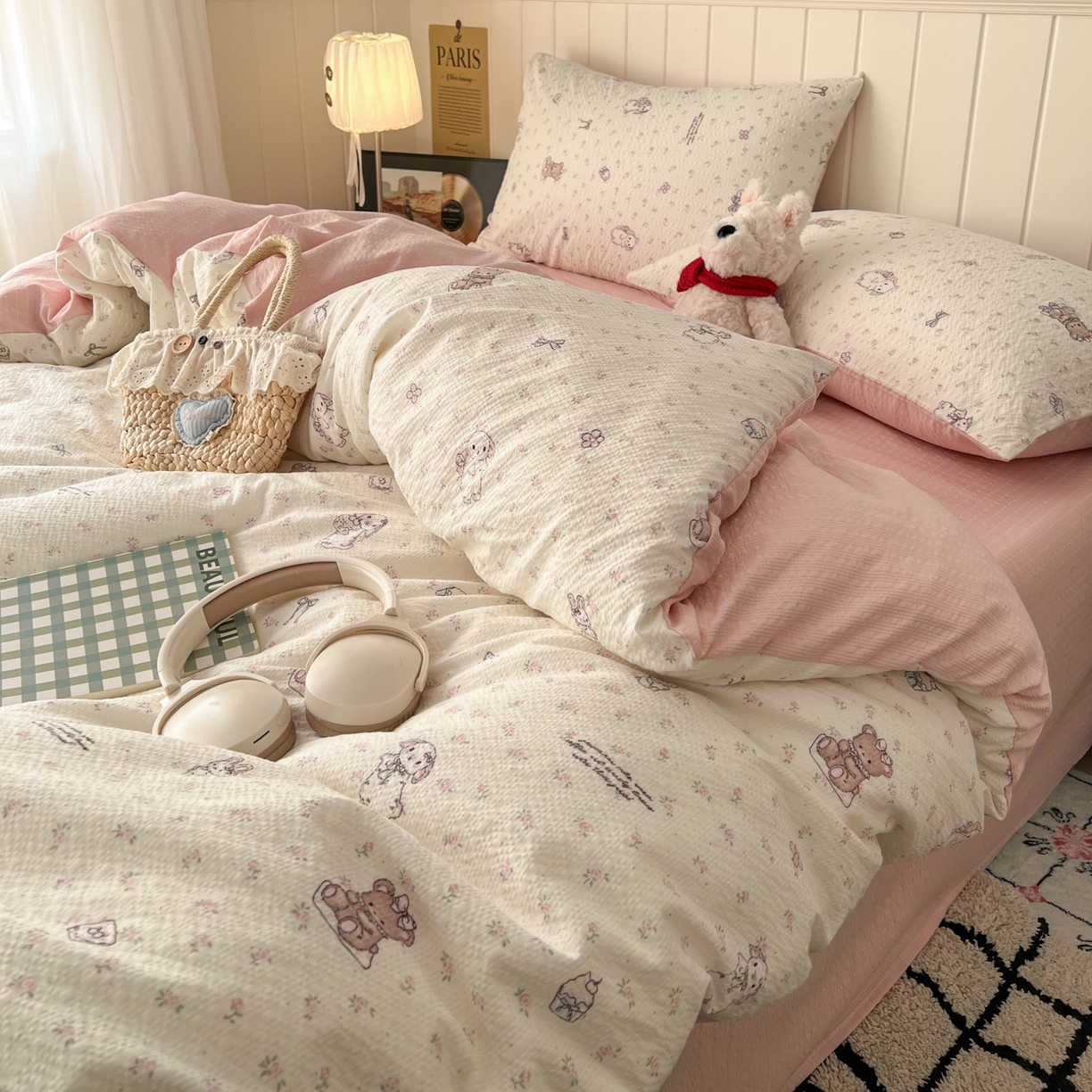 91家纺网 家纺一手货源 找家纺 水木坊 2026春夏新款高品质泡芙普通款四件套 悦悦小兔