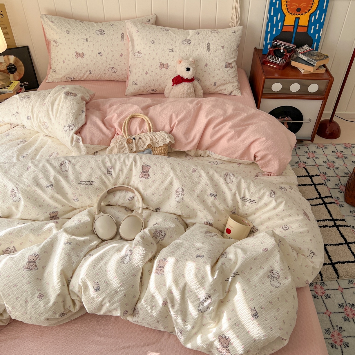 91家纺网 家纺一手货源 找家纺 水木坊 2026春夏新款高品质泡芙普通款四件套 悦悦小兔