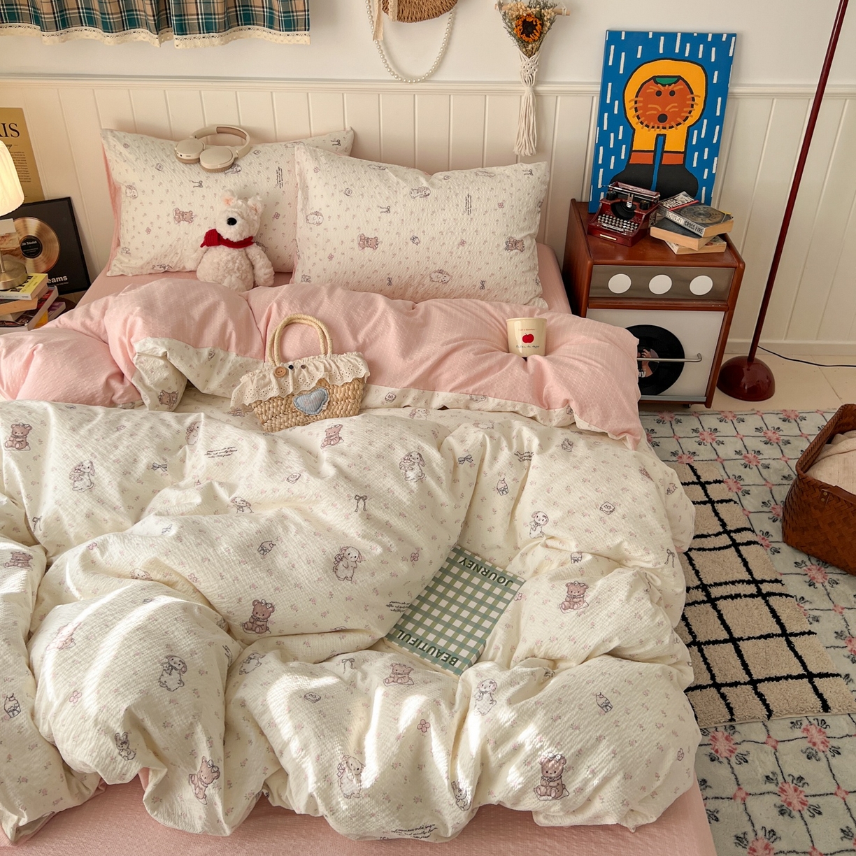 91家纺网 家纺一手货源 找家纺 水木坊 2026春夏新款高品质泡芙普通款四件套 悦悦小兔