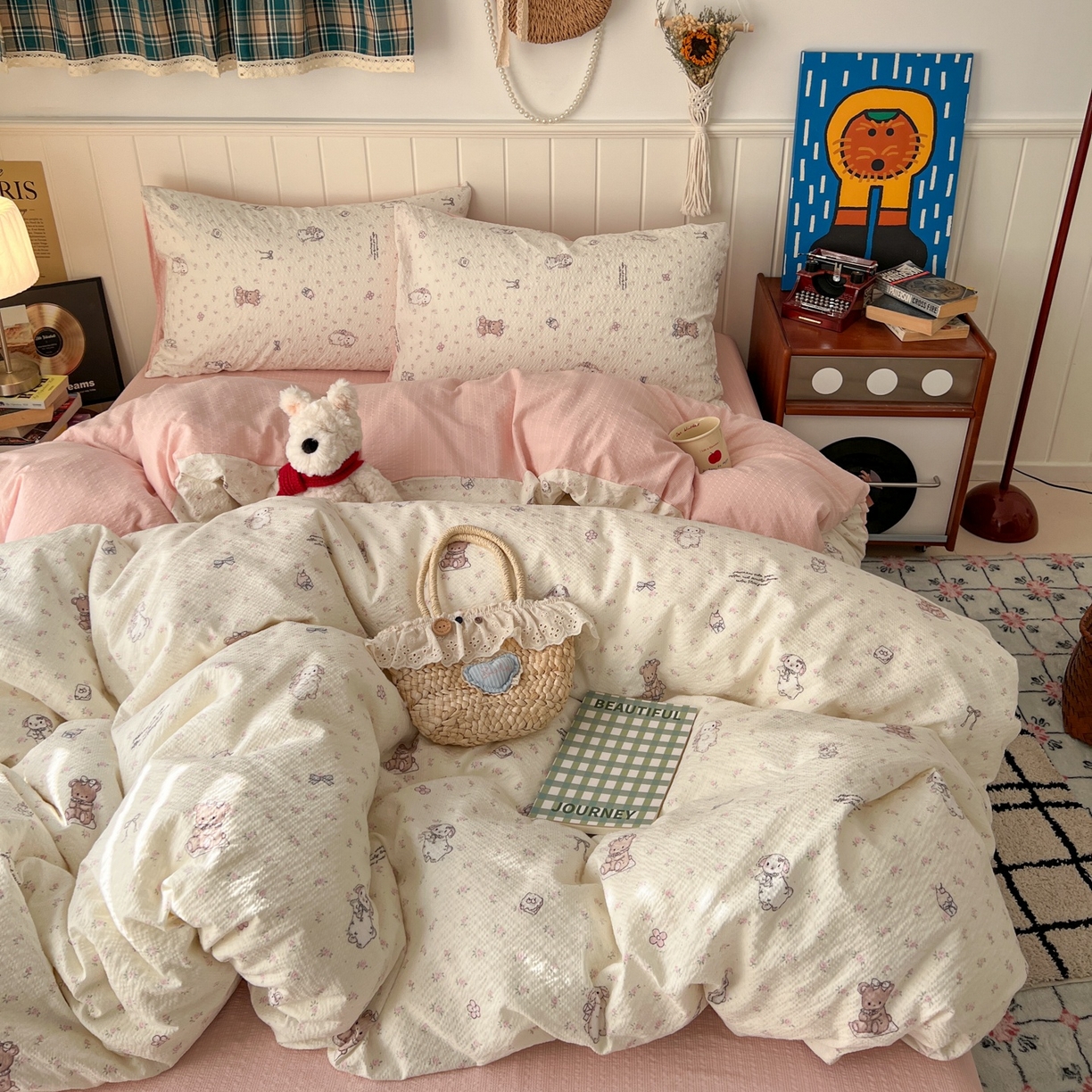 91家纺网 家纺一手货源 找家纺 水木坊 2026春夏新款高品质泡芙普通款四件套 悦悦小兔