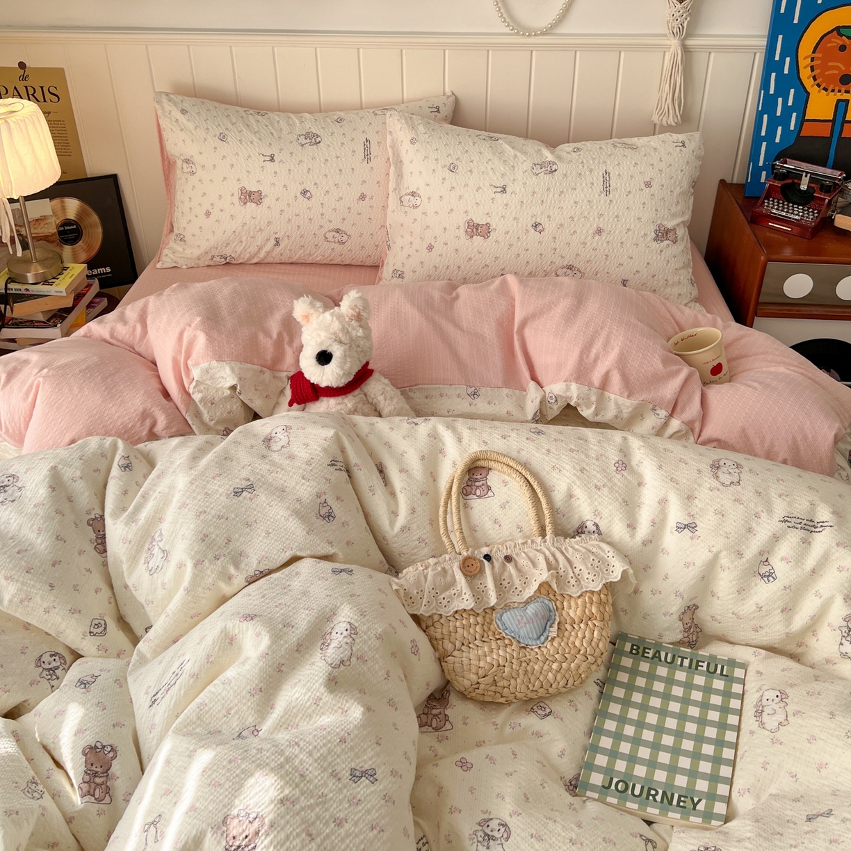 91家纺网 家纺一手货源 找家纺 水木坊 2026春夏新款高品质泡芙普通款四件套 悦悦小兔