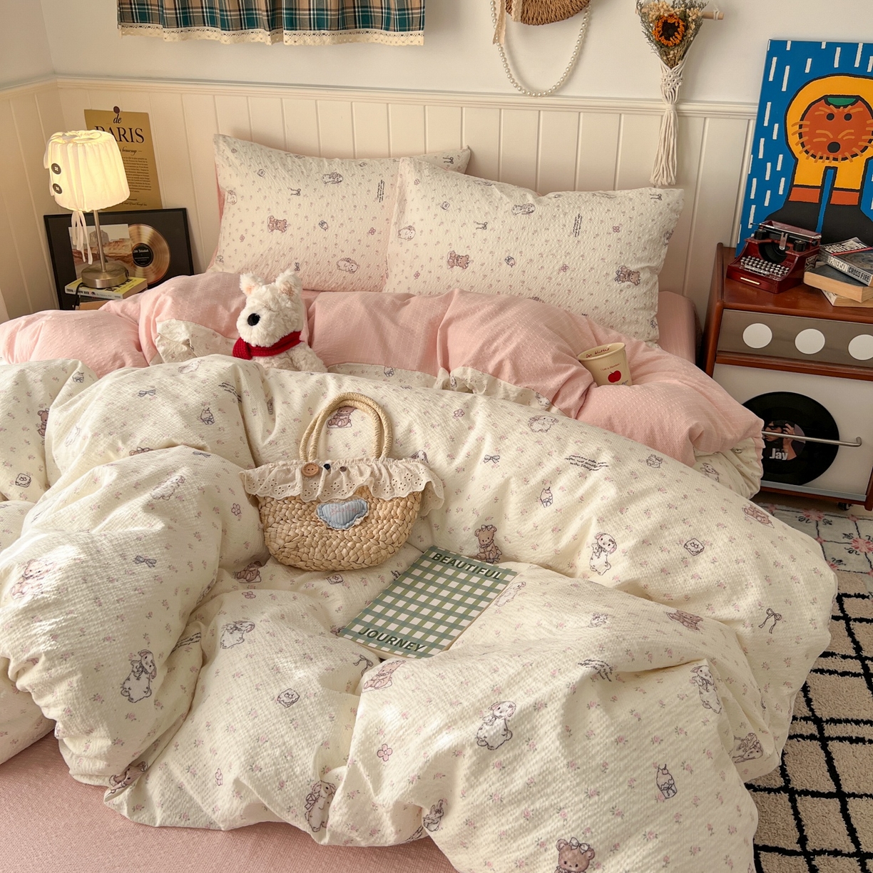 91家纺网 家纺一手货源 找家纺 水木坊 2026春夏新款高品质泡芙普通款四件套 悦悦小兔