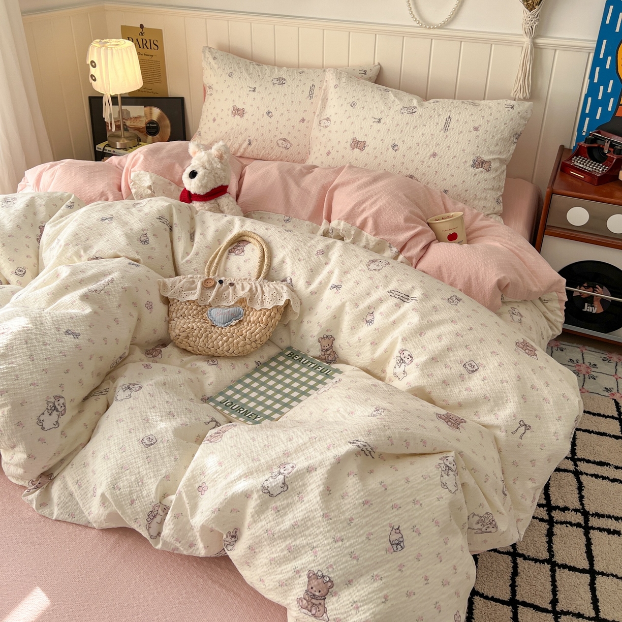 91家纺网 家纺一手货源 找家纺 水木坊 2026春夏新款高品质泡芙普通款四件套 悦悦小兔