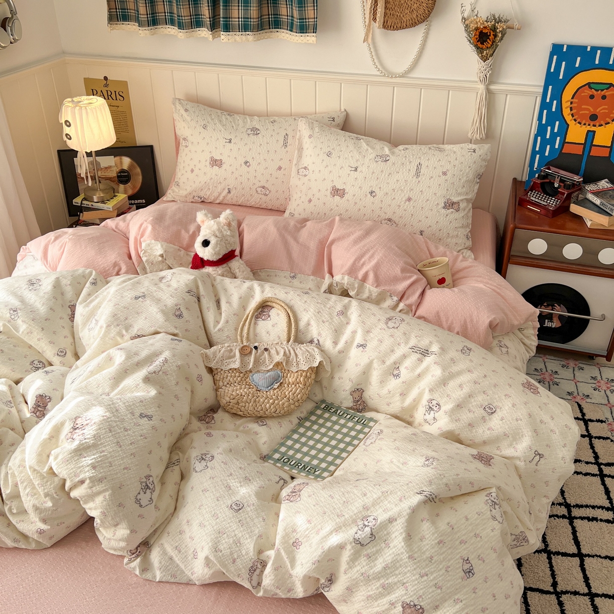 91家纺网 家纺一手货源 找家纺 水木坊 2026春夏新款高品质泡芙普通款四件套 悦悦小兔