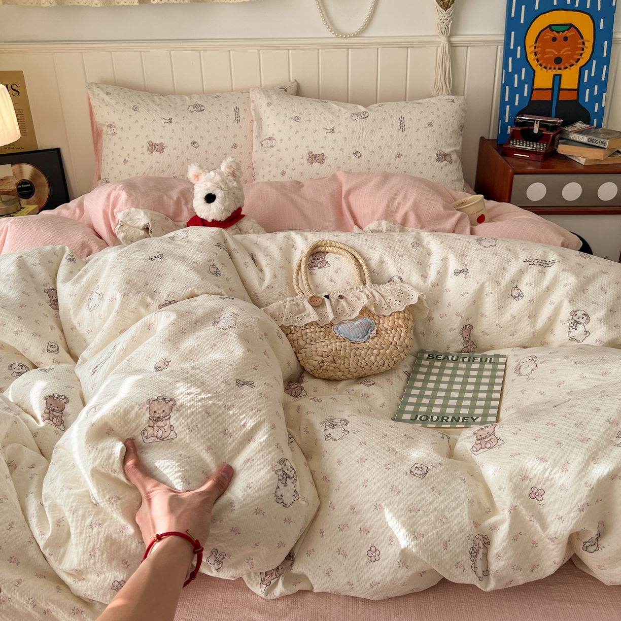 91家纺网 家纺一手货源 找家纺 水木坊 2026春夏新款高品质泡芙普通款四件套 悦悦小兔