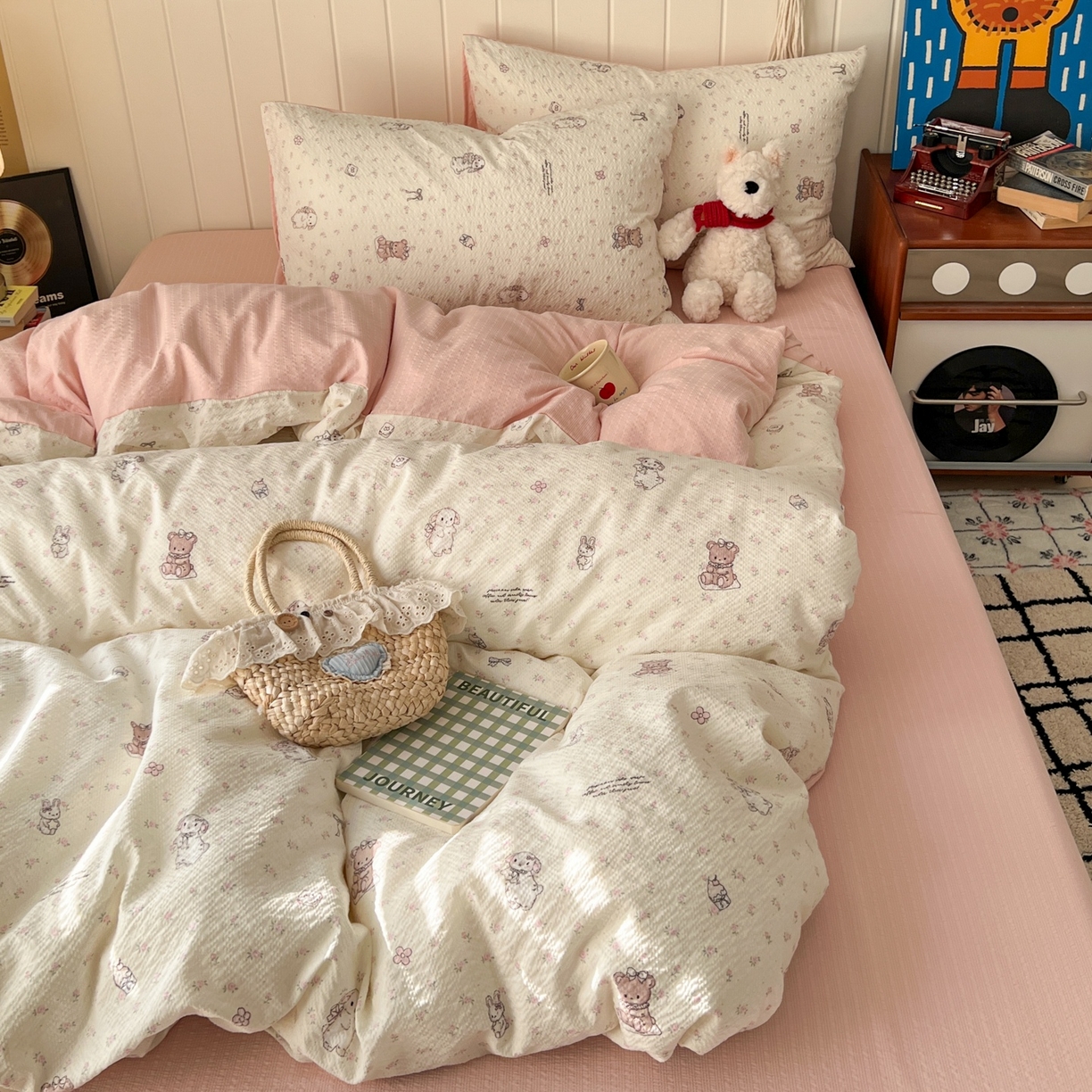 91家纺网 家纺一手货源 找家纺 水木坊 2026春夏新款高品质泡芙普通款四件套 悦悦小兔