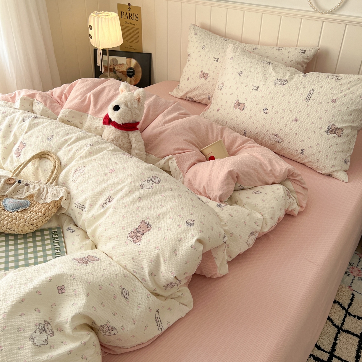 91家纺网 家纺一手货源 找家纺 水木坊 2026春夏新款高品质泡芙普通款四件套 悦悦小兔