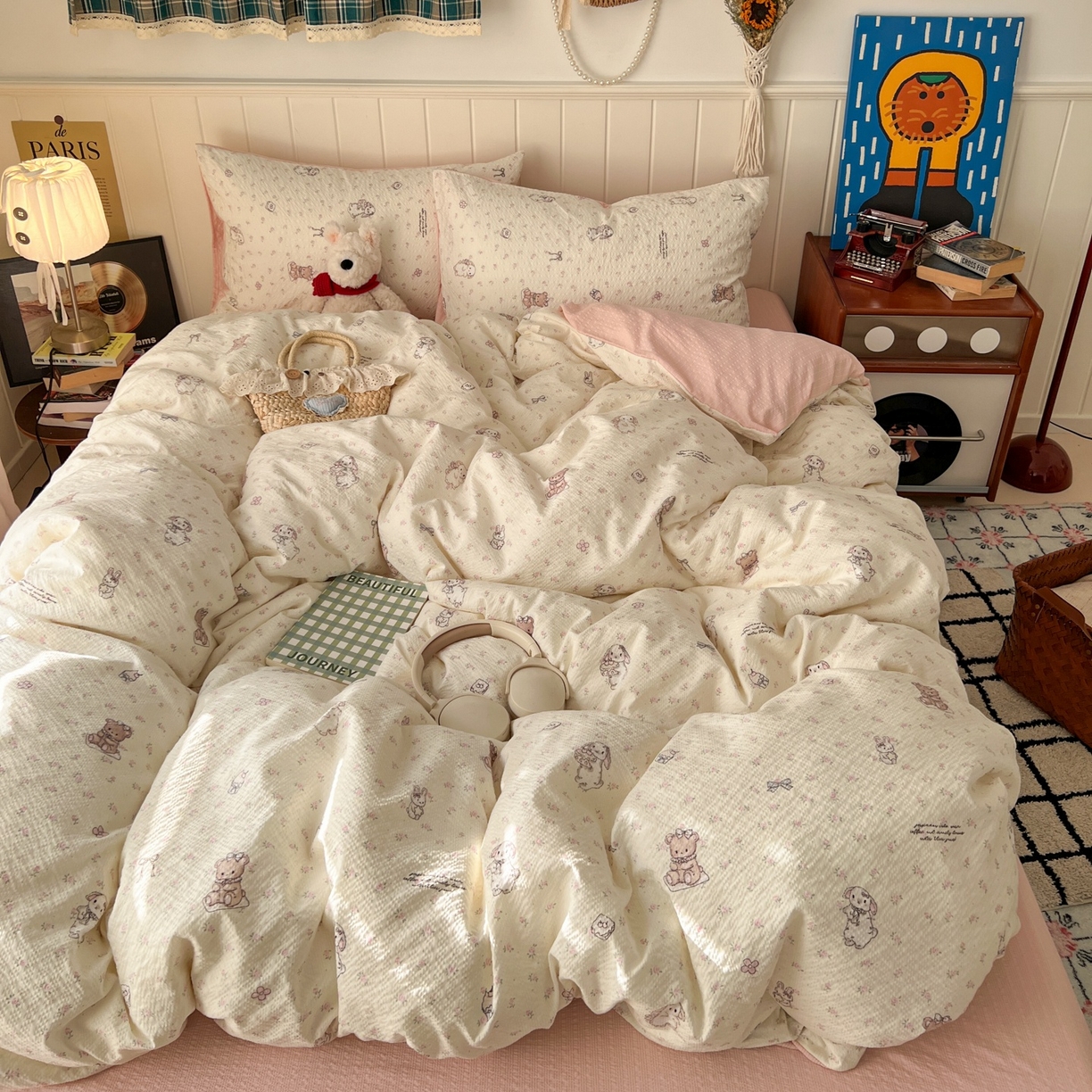 91家纺网 家纺一手货源 找家纺 水木坊 2026春夏新款高品质泡芙普通款四件套 悦悦小兔