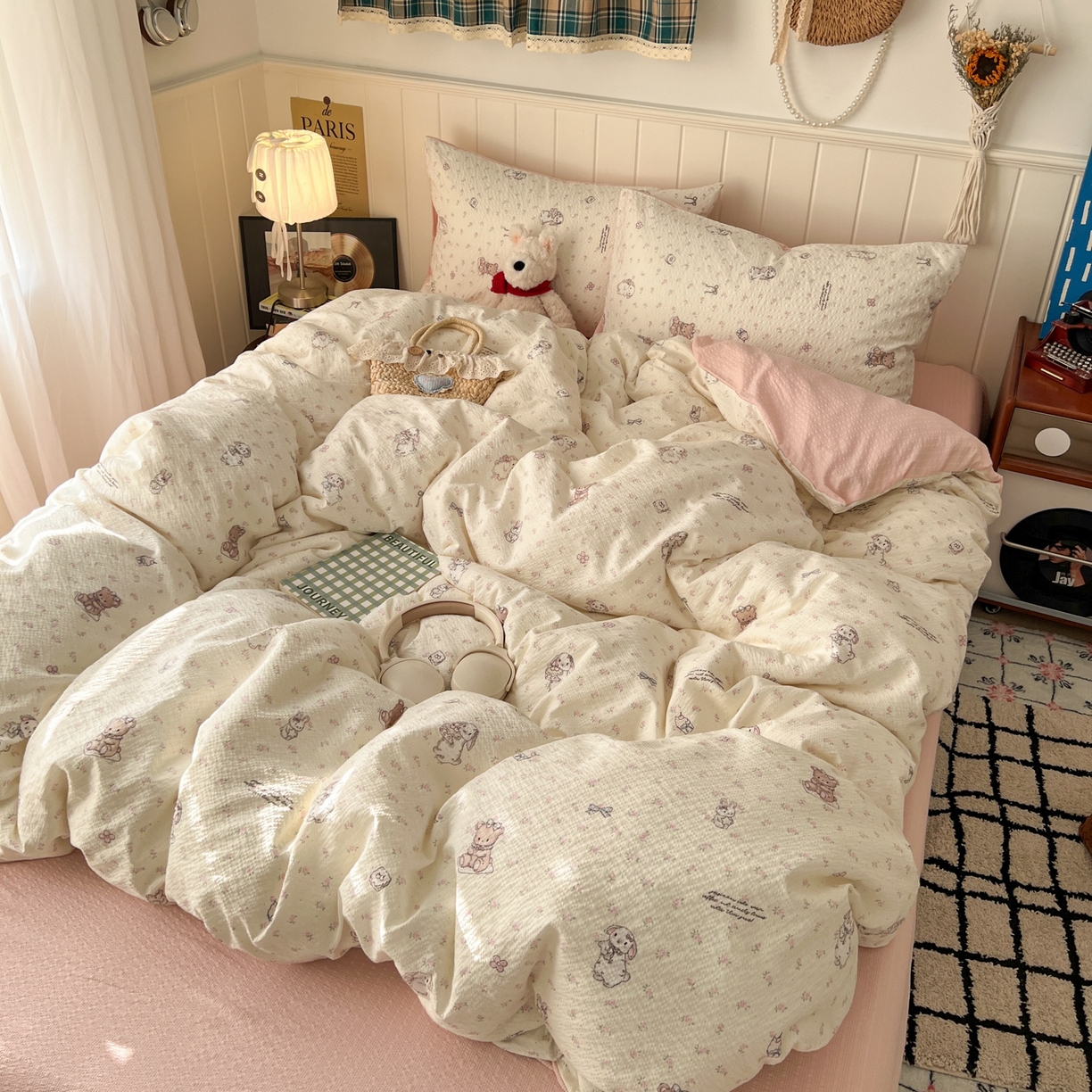 91家纺网 家纺一手货源 找家纺 水木坊 2026春夏新款高品质泡芙普通款四件套 悦悦小兔