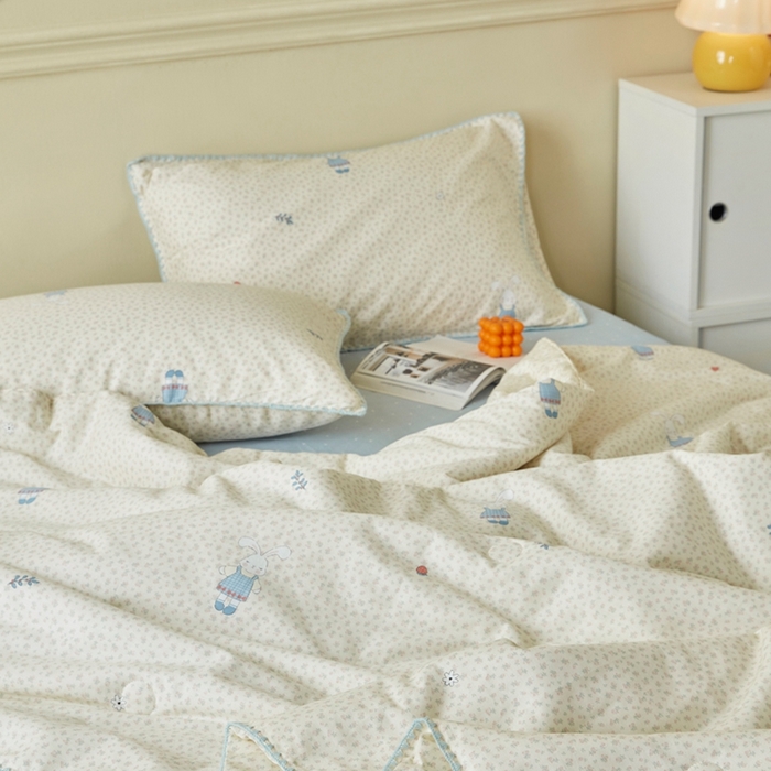 91家纺网 家纺一手货源 找家纺 暖阳 2026新款全棉贝壳边棉花夏被夏凉被空调被 奶呼兔兔