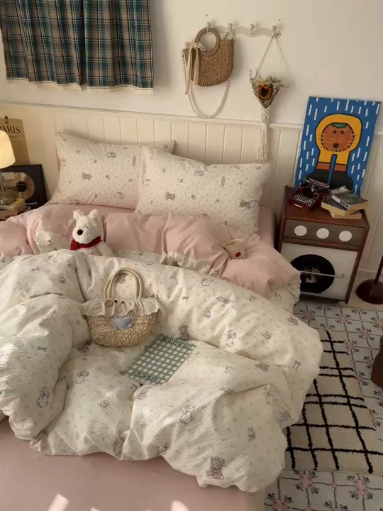 91家纺网 家纺一手货源 找家纺 水木坊 2026春夏新款高品质泡芙普通款四件套 悦悦小兔