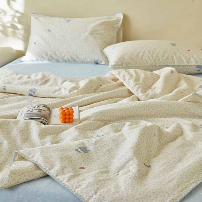 91家纺网 家纺一手货源 找家纺 暖阳 2026新款全棉贝壳边棉花夏被夏凉被空调被 奶呼兔兔