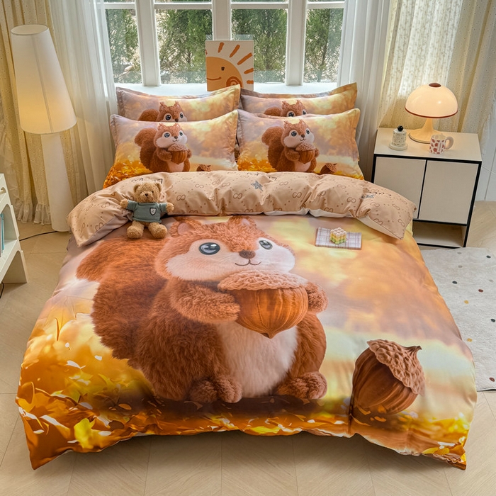 91家纺网 家纺一手货源 找家纺 （总）宝薇 2026春夏新款7D卡通加厚斜纹仿棉生态磨毛大版四件套