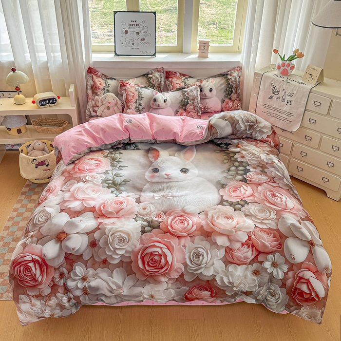 91家纺网 家纺一手货源 找家纺 （总）宝薇 2026春夏新款7D卡通加厚斜纹仿棉生态磨毛大版四件套