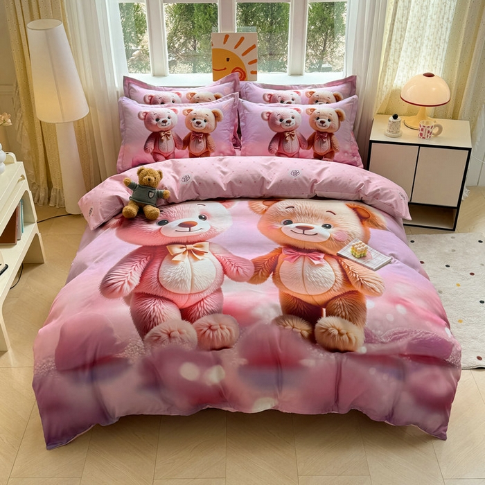 91家纺网 家纺一手货源 找家纺 （总）宝薇 2026春夏新款7D卡通加厚斜纹仿棉生态磨毛大版四件套