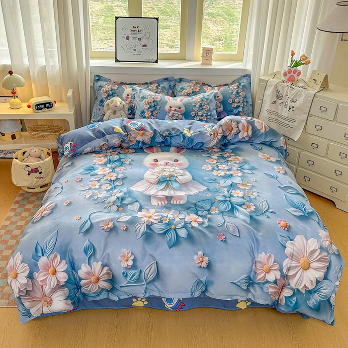 91家纺网 家纺一手货源 找家纺 （总）宝薇 2026春夏新款7D卡通加厚斜纹仿棉生态磨毛大版四件套