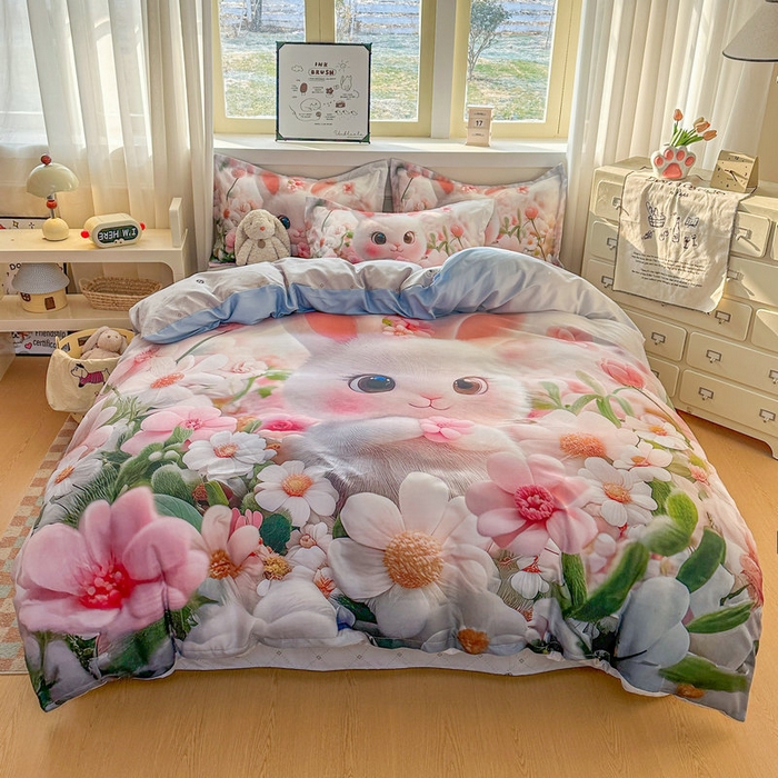 91家纺网 家纺一手货源 找家纺 （总）宝薇 2026春夏新款7D卡通加厚斜纹仿棉生态磨毛大版四件套