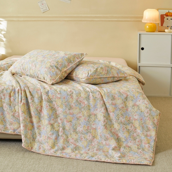 91家纺网 家纺一手货源 找家纺 暖阳 2026新款全棉贝壳边棉花夏被夏凉被空调被 暖阳绿意