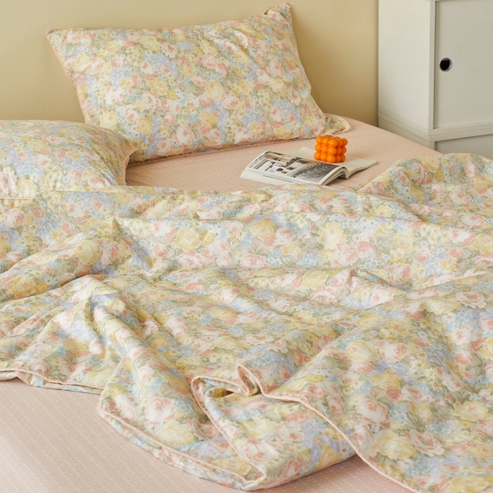 91家纺网 家纺一手货源 找家纺 暖阳 2026新款全棉贝壳边棉花夏被夏凉被空调被 暖阳绿意