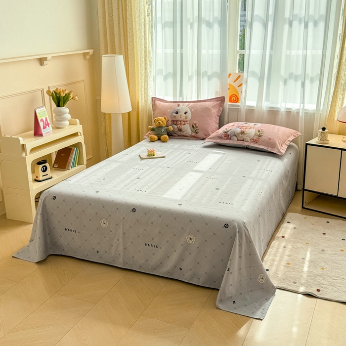 91家纺网 家纺一手货源 找家纺 宝薇 2026春夏新款7D卡通加厚斜纹仿棉生态磨毛大版四件套 大白兔