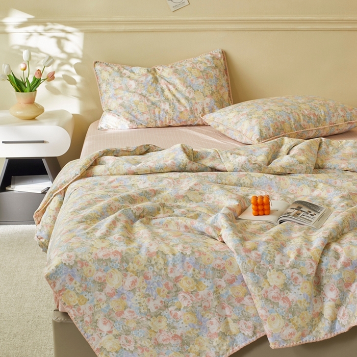 91家纺网 家纺一手货源 找家纺 暖阳 2026新款全棉贝壳边棉花夏被夏凉被空调被 暖阳绿意