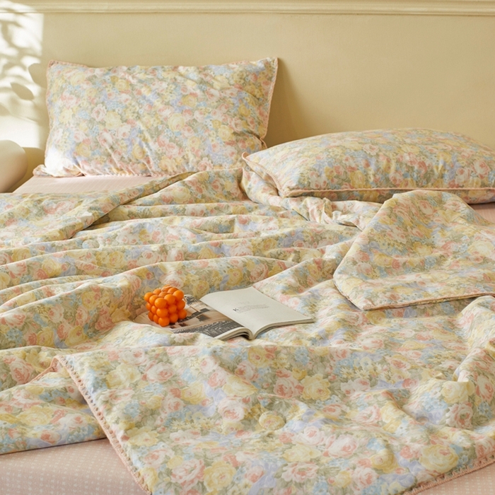 91家纺网 家纺一手货源 找家纺 暖阳 2026新款全棉贝壳边棉花夏被夏凉被空调被 暖阳绿意