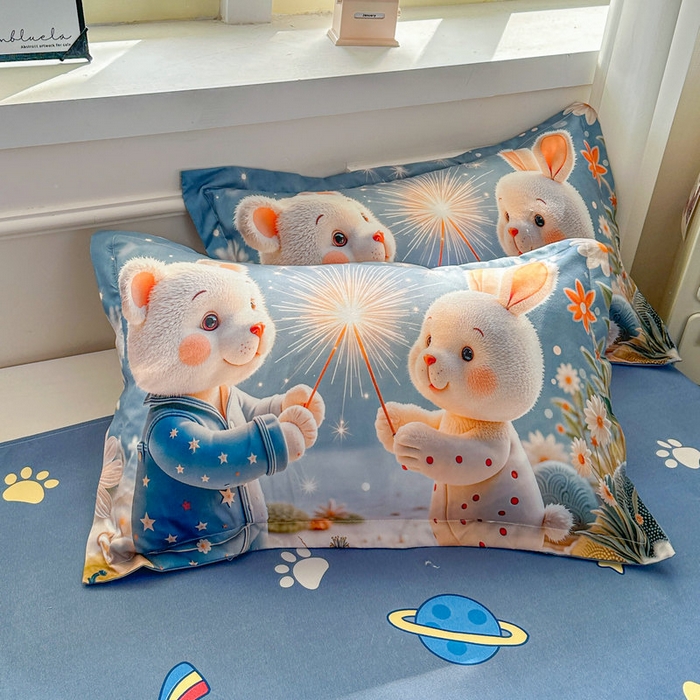 91家纺网 家纺一手货源 找家纺 宝薇 2026春夏新款7D卡通加厚斜纹仿棉生态磨毛大版四件套 繁星