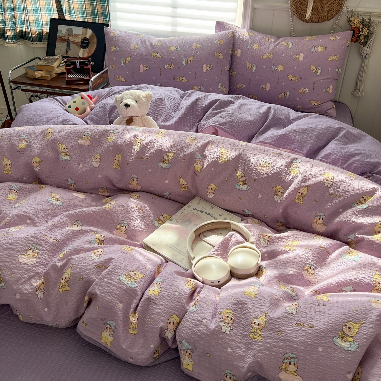 91家纺网 家纺一手货源 找家纺 水木坊 2026春夏新款高品质泡芙普通款四件套 摘星星人