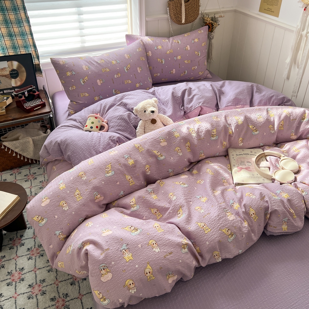 91家纺网 家纺一手货源 找家纺 水木坊 2026春夏新款高品质泡芙普通款四件套 摘星星人