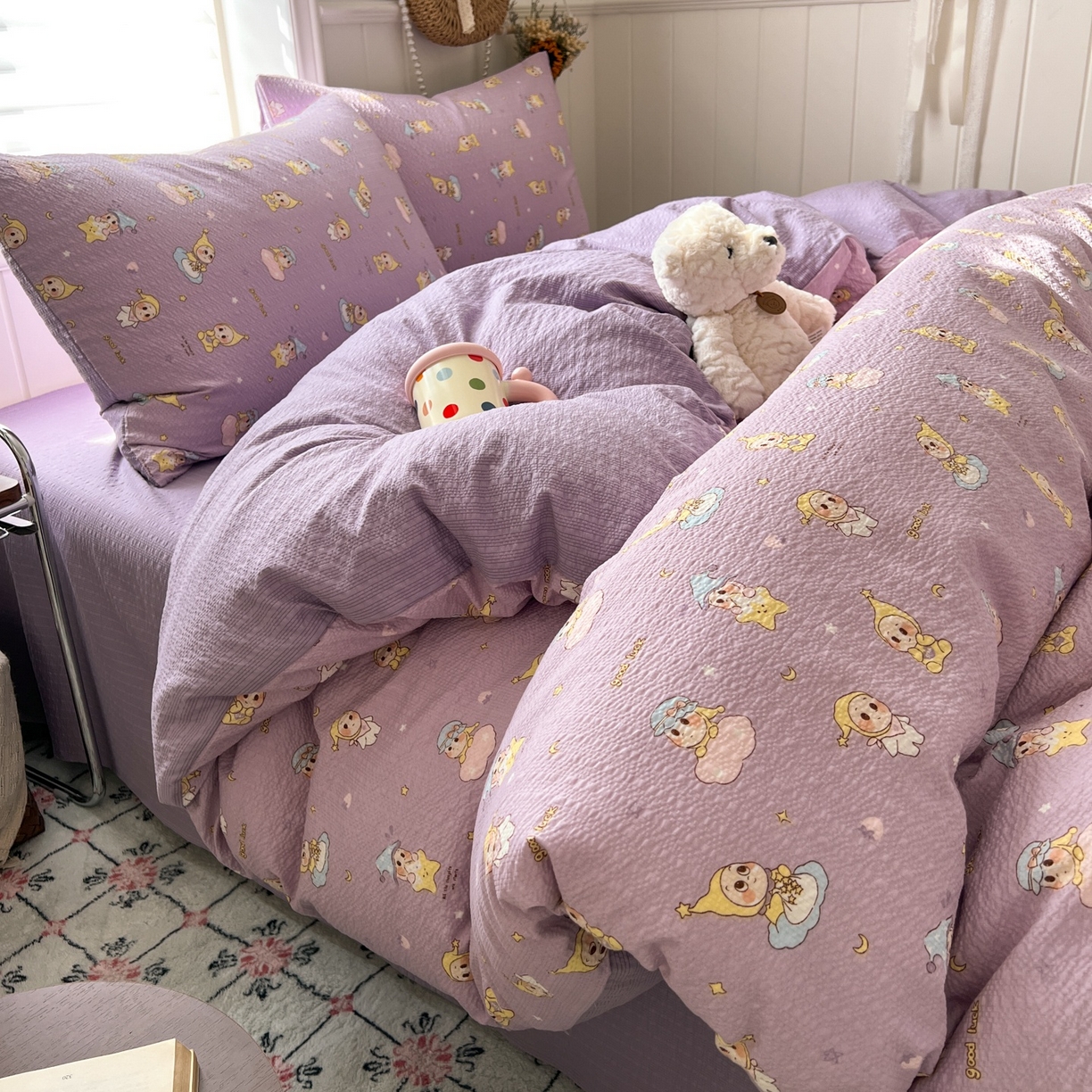 91家纺网 家纺一手货源 找家纺 水木坊 2026春夏新款高品质泡芙普通款四件套 摘星星人