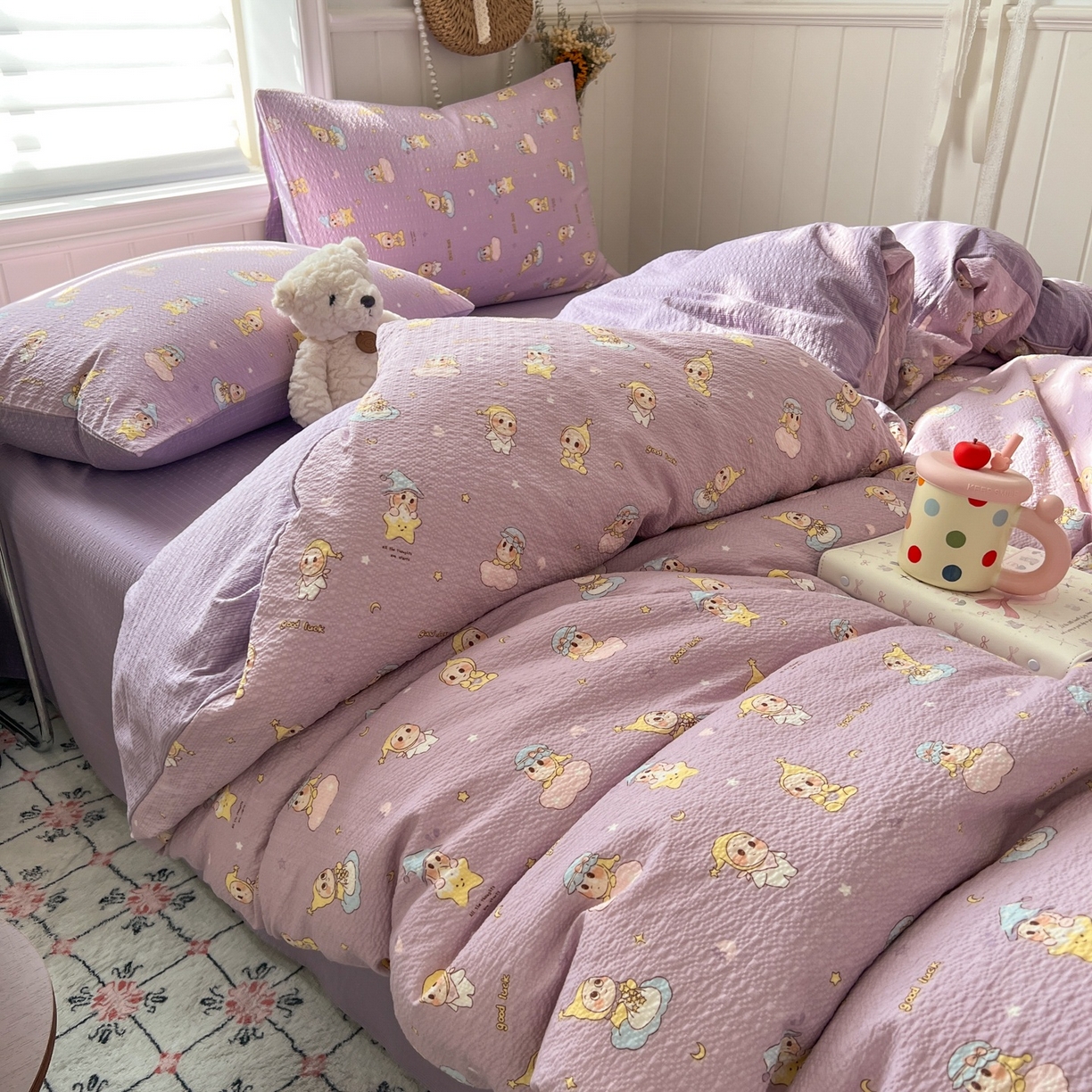 91家纺网 家纺一手货源 找家纺 水木坊 2026春夏新款高品质泡芙普通款四件套 摘星星人