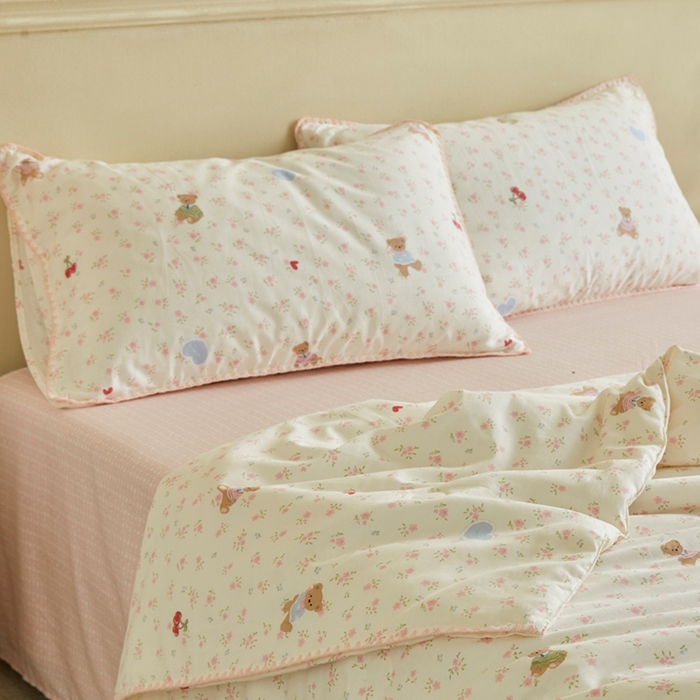 91家纺网 家纺一手货源 找家纺 暖阳 2026新款全棉贝壳边棉花夏被夏凉被空调被 小熊慕斯