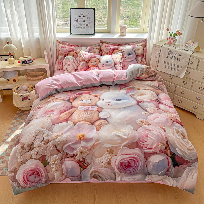 宝薇 2026春夏新款7D卡通加厚斜纹仿棉生态磨毛大版四件套 欢乐时光