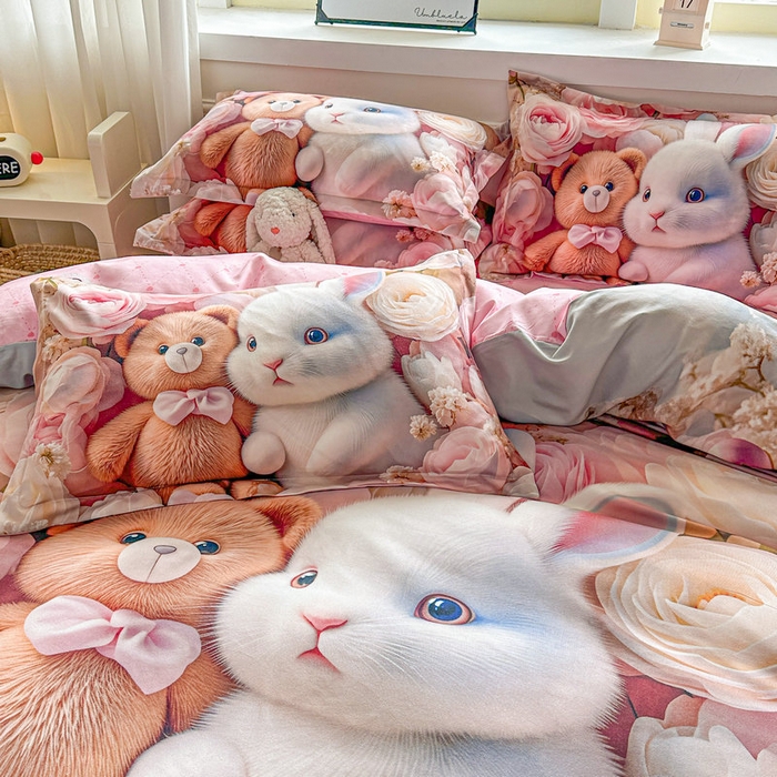 91家纺网 家纺一手货源 找家纺 宝薇 2026春夏新款7D卡通加厚斜纹仿棉生态磨毛大版四件套 欢乐时光